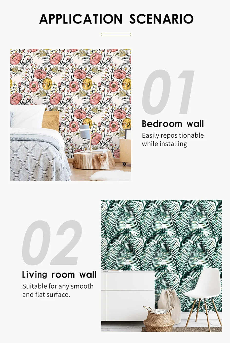 

Sketch Wall Panels Peel & Stick Self-Adhesive Decals, Hand-Drawn Fan Leaf Design for Bedroom, Living Room