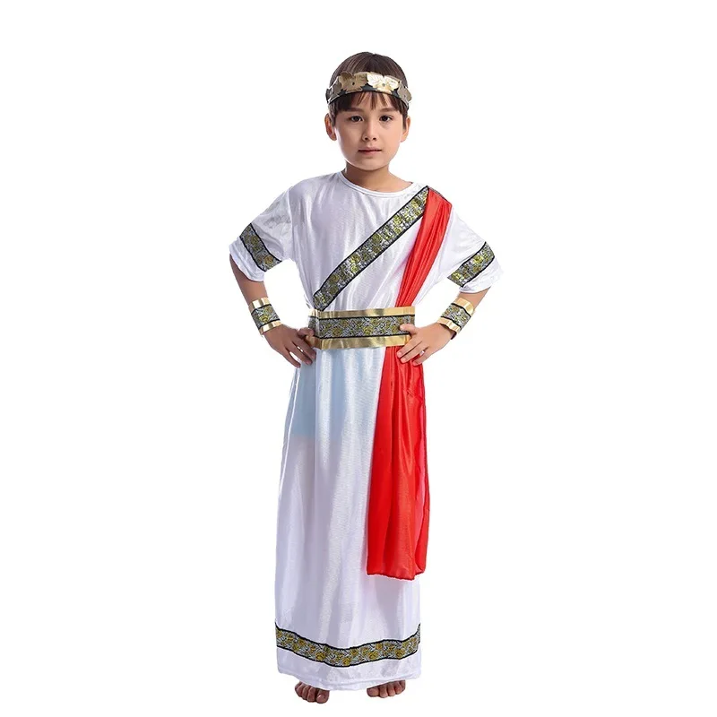 Disfraz de Cosplay de Roma antigua para niños, conjunto de fiesta de vacaciones, ropa de actuación de escenario de manga larga, moda blanca, Halloween