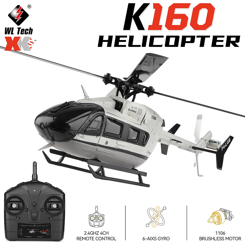 

New WLToys RC Helicopter K160 Brushless Motor Airplane 2.4GHz 4CH 6-axis Gyro EC-145 Model