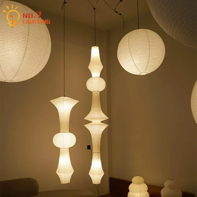 

Designer Akari Noguchi Yong Long Pendant Lights LED E27 Wabi-sabi Round Ball Hanging Lamp for Living Room Sofas Table Bedroom