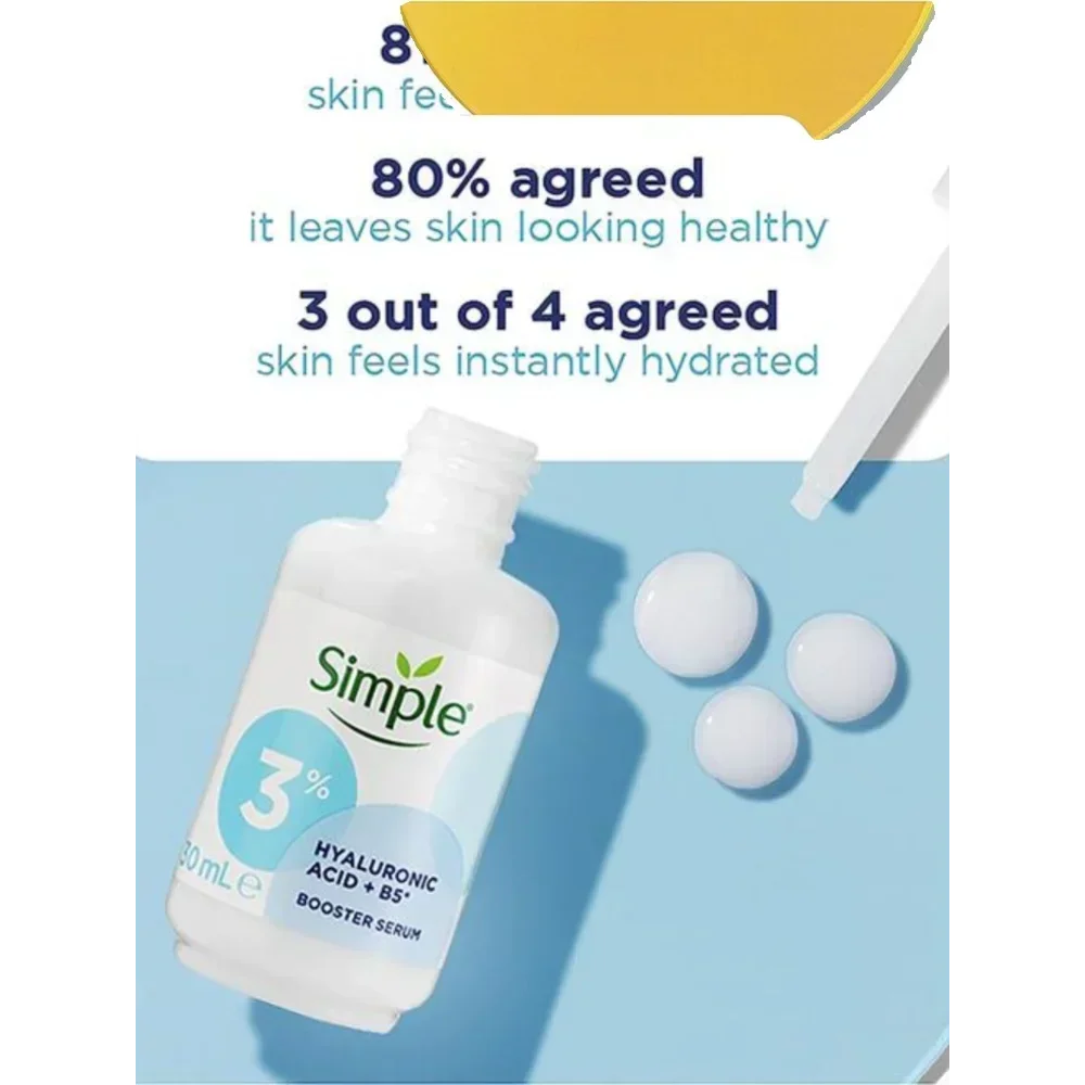 

Simple 3% Hyaluronic Acid + B5 Booster ESSENCE 30ml Soothing Intensive Hydration Repairing Deep Moisturizing Brighten Skin Care