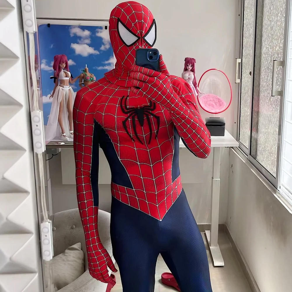Maguire Raimi SM Cosplay 3D LOGO Spidey Costume Superhero Zentai Bodysuit Spandex Halloween Costume Disfraces Adult - view 2