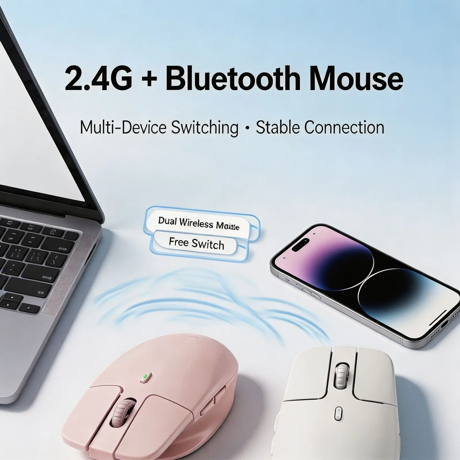 Wireless 2.4G Bluetooth Dual Mode Mouse Silent Click 3200DPI 500mAh Type‑C Rechargeable Lightweight Office For Laptop PC Tablet