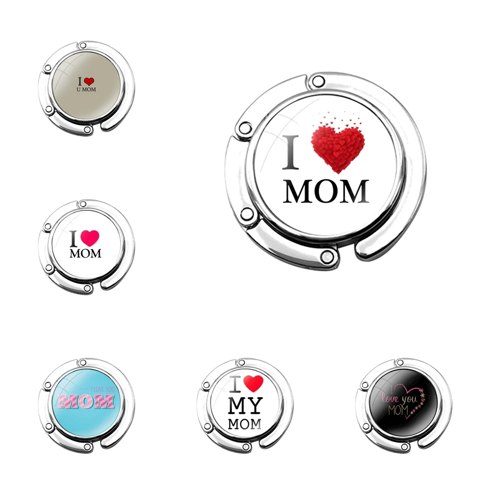 I love my super MOM logo Foldable Purse Hook for Women's  Table Handbag Storage Folding Decor Table Hook