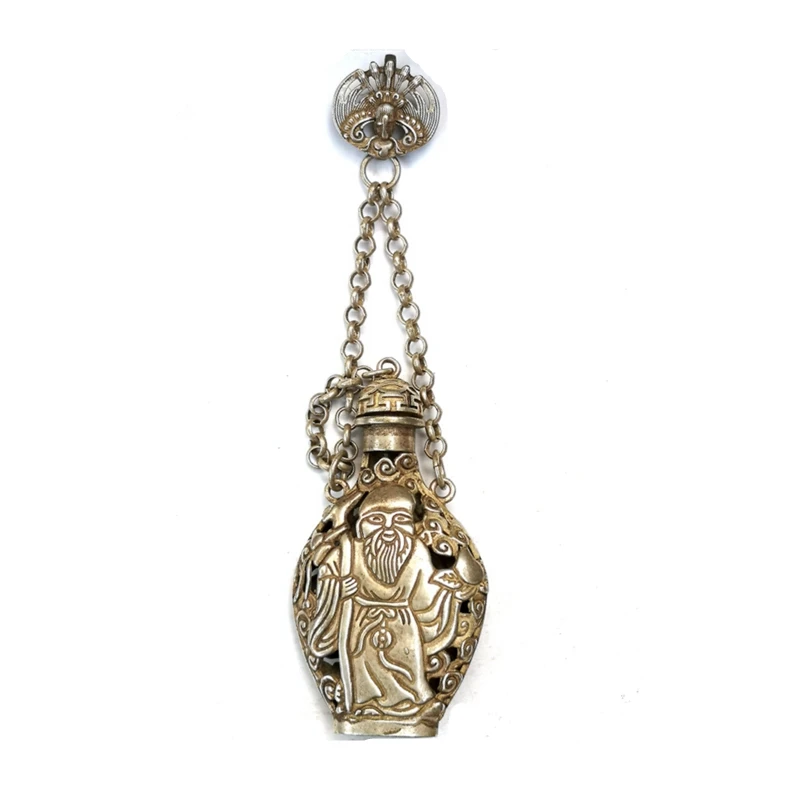 YIZHU CULTUER ART Size 6 Inch Old Chinese Tibet Silver Carving god of longevity god of wealth Pendant