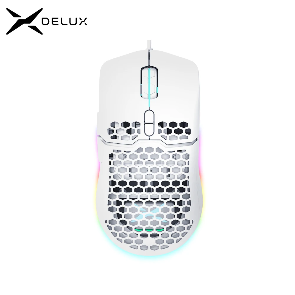 DELUX M700 67g Lightweight Gaming Mouse 16000DPI Honeycomb Shell Design Mice with Soft rope Cable and Software For Gamer PMW3389