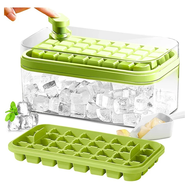 

Ice Square Tray With Lid And Bin, 2 Pack Ice Square Trays For Freezer 64 Pcs Ice Square Mold (Green)