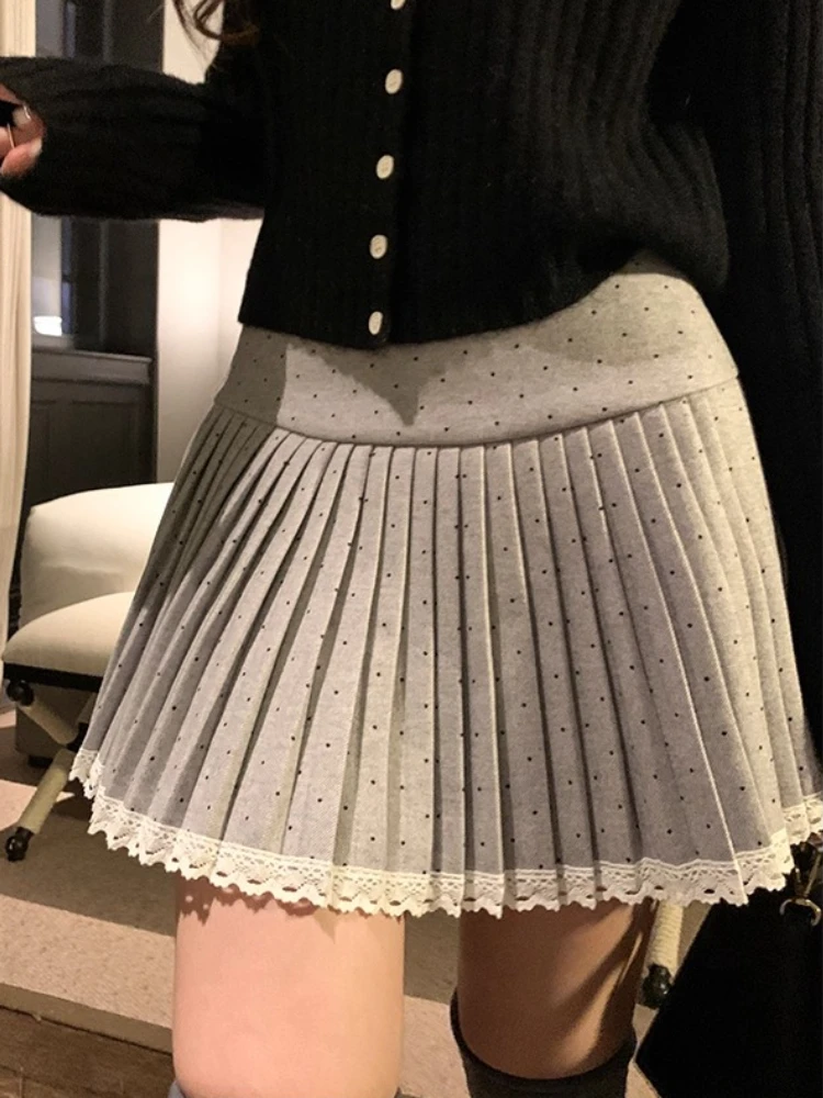 Japanse Kawaii Polka Dot Mini Rok Vrouwen Leuke Boog Kant Patchwork Geplooide Rokken Harajuku Mode Een Lijn Koreaanse Populaire Kleding