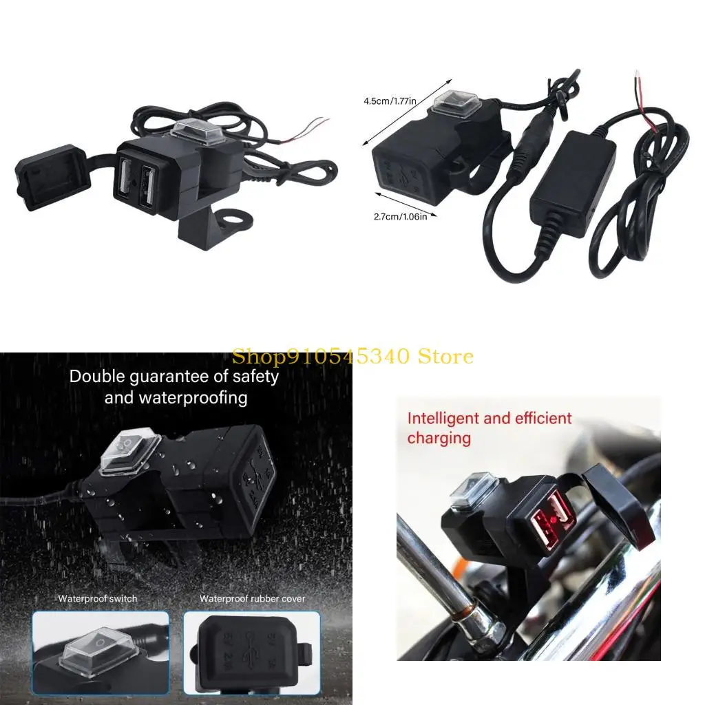 

U2JA Waterproof Power Supply Socket Motorbike USB Charging Device with Double Outputs