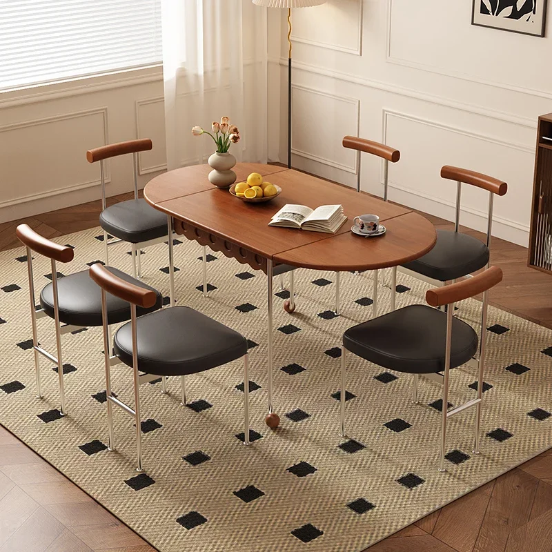 

Folding dining table and chair combination simple medieval oval retractable dining table