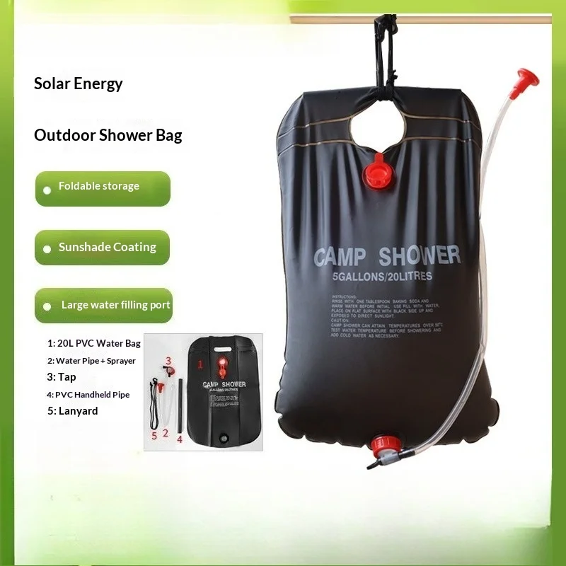 Bolsa de Ducha para Exteriores, Calentador Solar de Agua para Camping, Equipo de Camping, Bolsa de Ducha Plegable y Portátil, Botella de Agua Caliente para Ducha