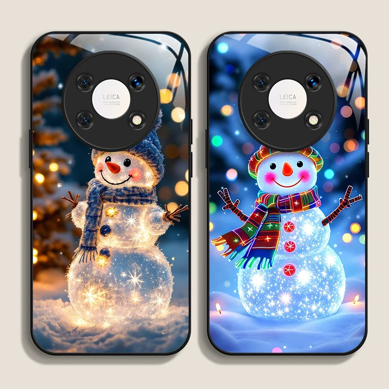 Coque de téléphone en verre trempé avec motif de bonhomme de neige de Noël mignon pour Huawei Honor 200 100 90 80 Magic 7 Pro 6 5 Lite X8 X9