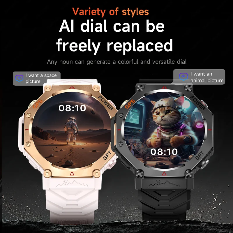 2025 GPS ساعة ذكية رياضية خارجية مع مصباح يدوي LED وبوصلة ارتفاع ضغط الهواء بلوتوث دعوة اللياقة البدنية ساعة مقاومة للماء