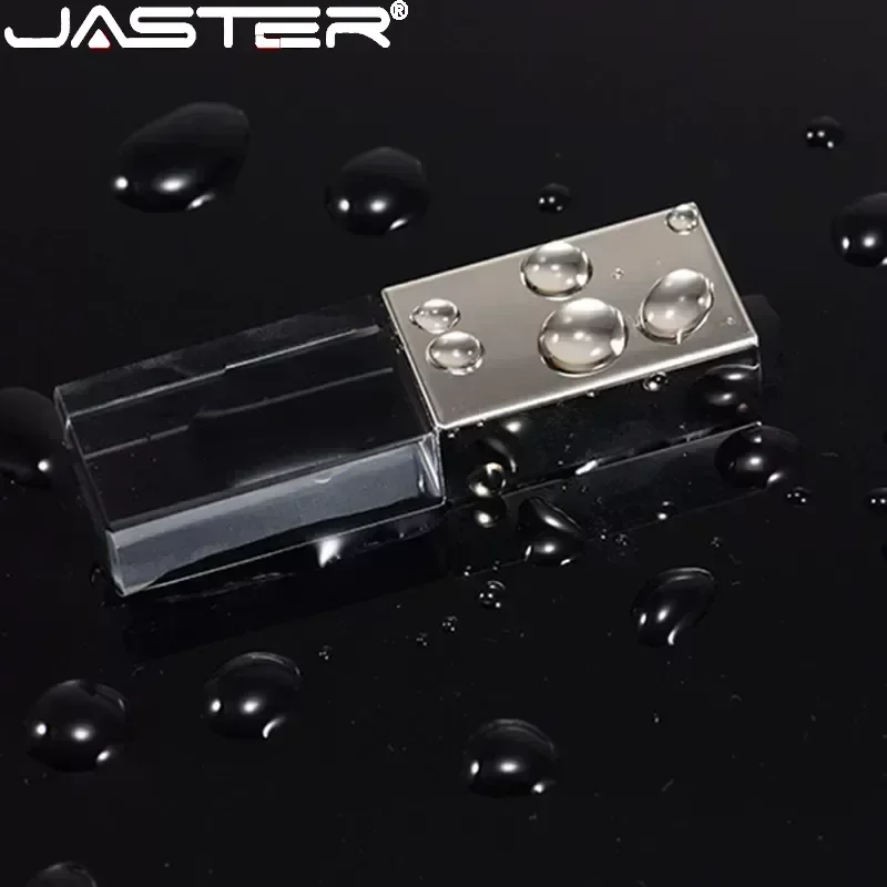 JASTERS Colorful Lid Crystal USB Sticks with Plastic Box 16GGB 32GB 64GB USB Flash Pen Drive Transparent Glass Pen Drive Gifts