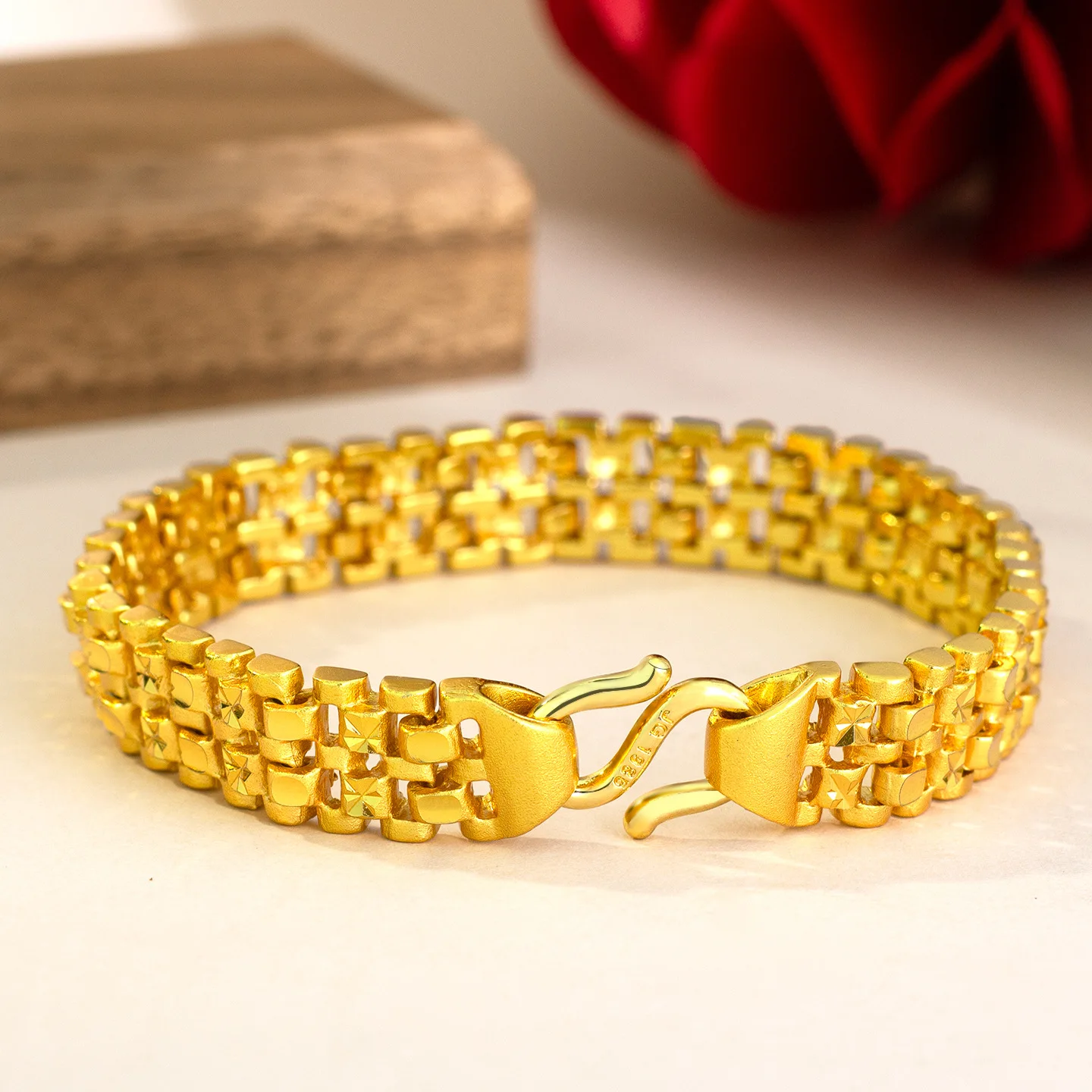 

Новый мужской браслет из настоящего золота 24 карата с широким лицом, модный и элегантный мужской браслет с цепочкой босса 9999, универсальный стиль