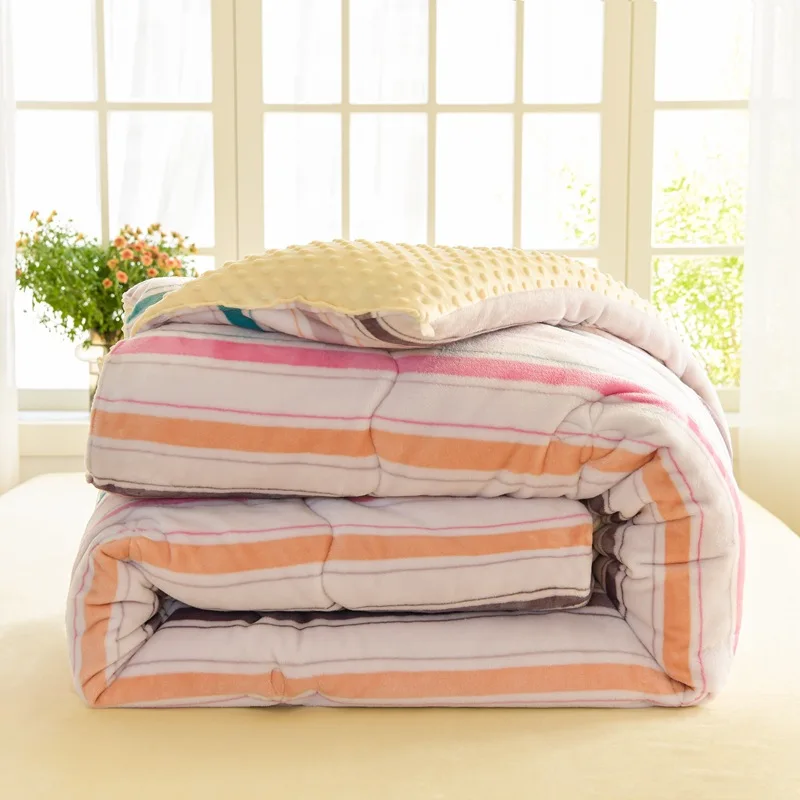 Milk fleece printing warm winter quilt household winter thickened quilt single quilt core plaid printing