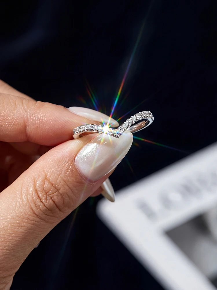 

Stylever Real Moissanite Diamond V-Shaped Fashion Shining Rings For Women 925 Sterling Silver Engagement Wedding Jewelry