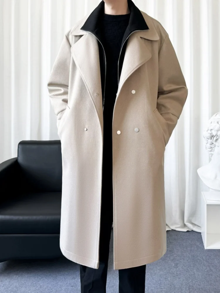 

Men's Mid-Length Woolen Coat Faionable Briti Sle Autumn Winter Long Over-Knee Suit Jaet Warm Faionable Urban Sle