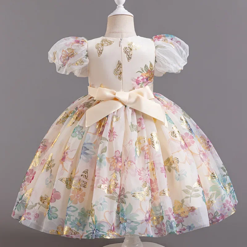 Bow Flower Girl Dresses for Weddings Lace Short Sleeve Girls Party Dresses Summer Children Bridesmaid Dress 1-7 Years