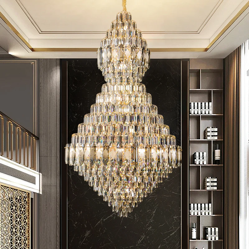Contemporary Luxury Villas In Europe Staircase Chandeliers Interior Hotel Lobby Decoration Crystal Pendant Light