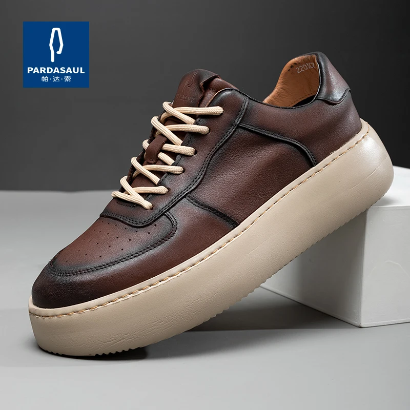 Men's leather shoes, high-end men's shoes, thick soles, big toe board shoes, trendy brand, high aesthetic casual shoes 220307