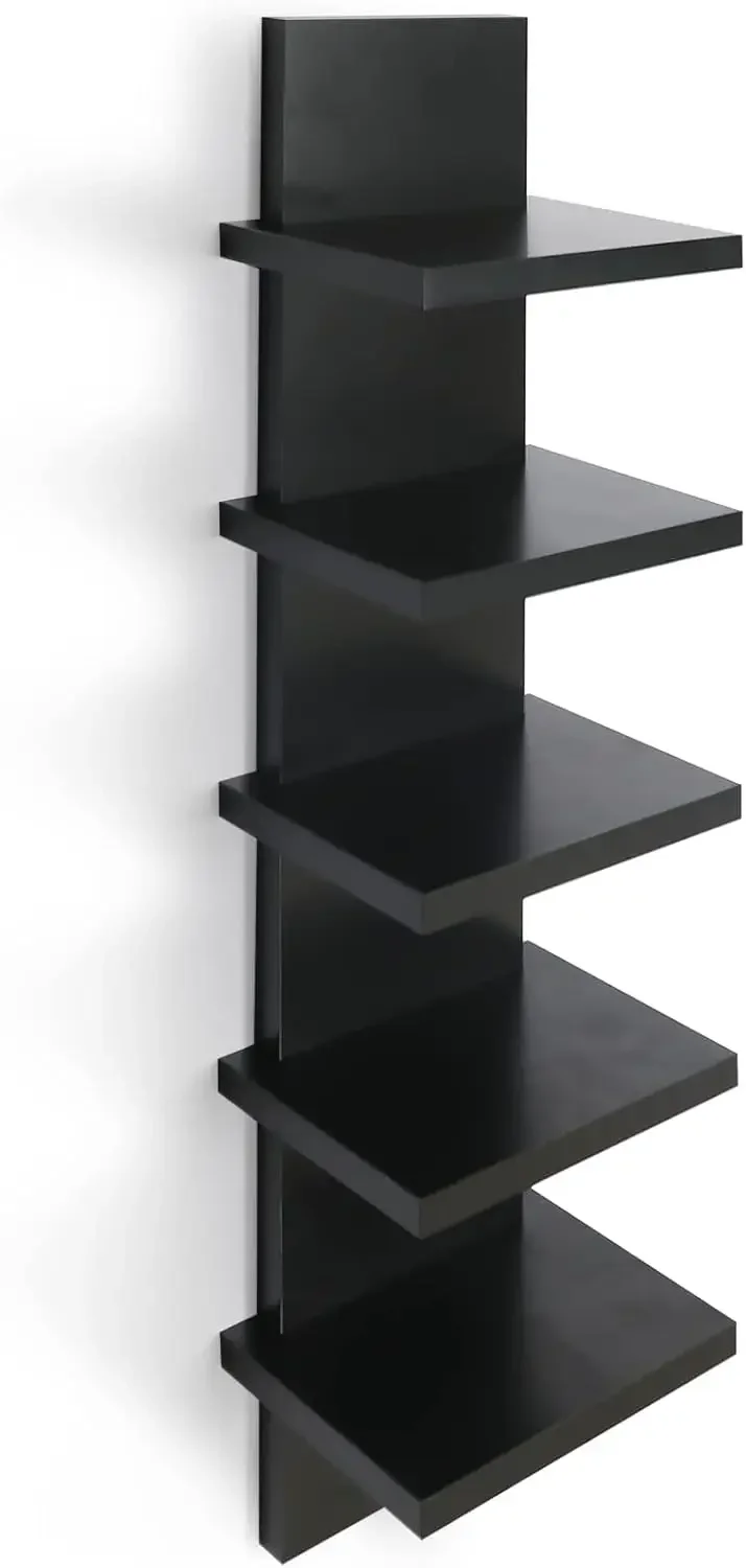 NEW.5 Tier Wall Shelves Black, Vertical Column Shelf Floating Storage Home Decor Organizer Design