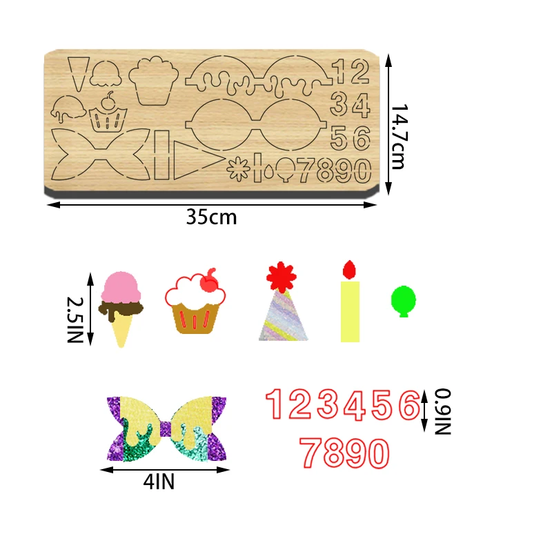 PR80Wooden cutting die for birthday party accessories cake candle, number, etc. and bowknot hairpin, applicable to most machines