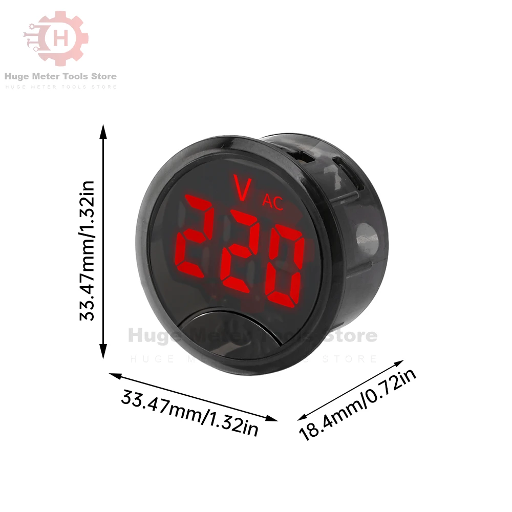 AC 50~265V LED Display Circular 2-wire Automotive Voltmeter Digital Car Voltage Current Meter Volt Detector Tester Monitor Panel