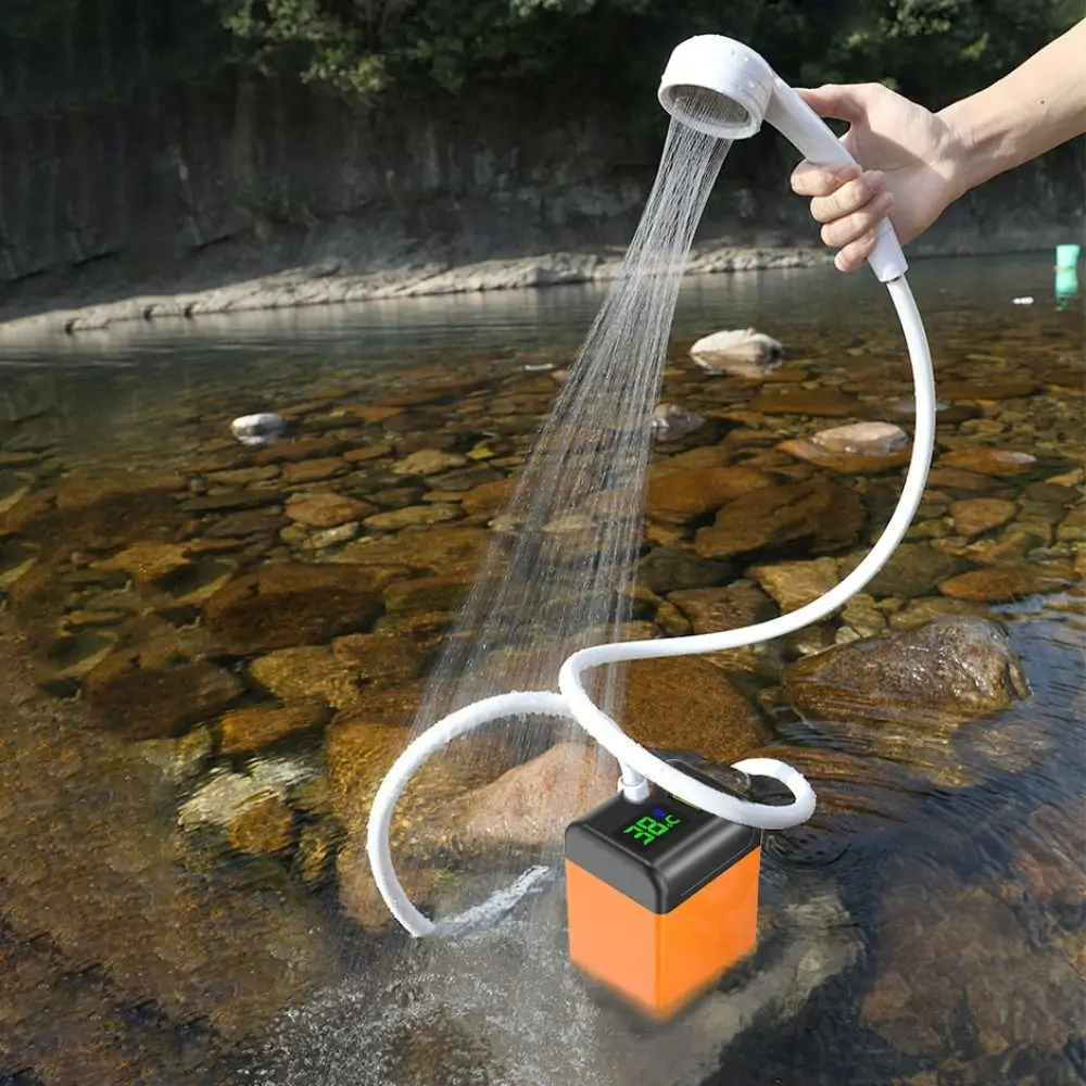 

Intelligent Temperature Measurement Portable Shower with Suction Cup IPX7 Waterproof Rechargeable Water Pump