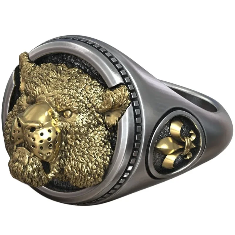 

3D Tiger Head Signet Oxidized Fleur De Lis Gold Rings Customized 925 Solid Sterling Silver Black Gold Ring Many Sizes 7-12