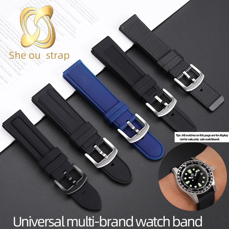 Black Silica Gel Watch Strap For Casio IWC Citizen OMEGA Breitling Tissot  Rubber Watch Band Straight Joint Watch accessories