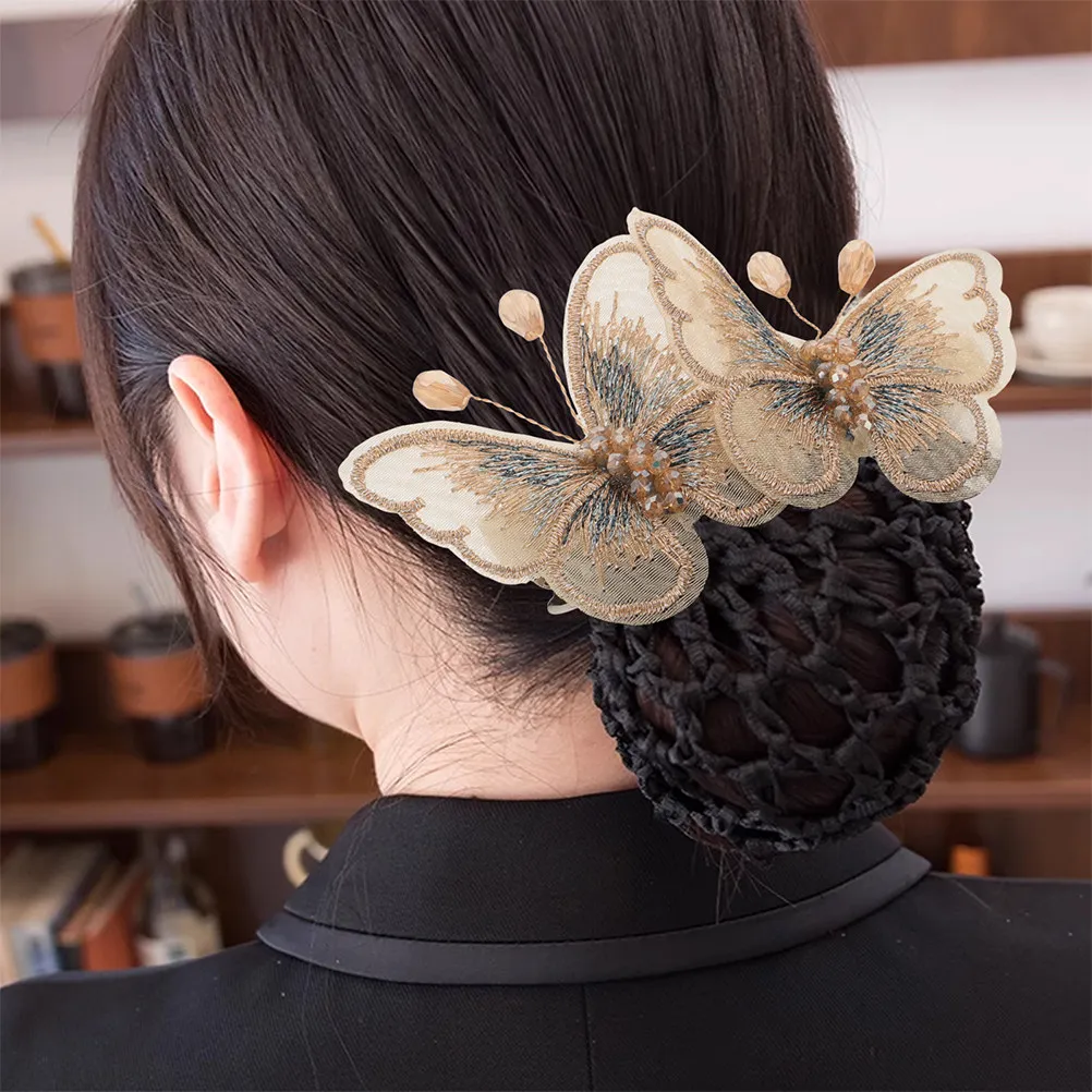 

2 шт. Сетки для волос в форме бабочки, большие сетчатые чепчики для пучков, для медсестер, стюардесс, женские аксессуары для волос, сетка для волос для девочек