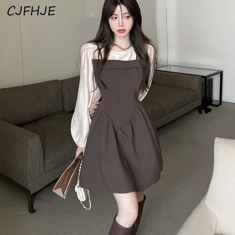 

CJFHJE Elegant Vintage Black Mini Dress Women Korean One Piece Patchwork Office Lady Dress Y2K Casual Sexy Evening Party Dresses