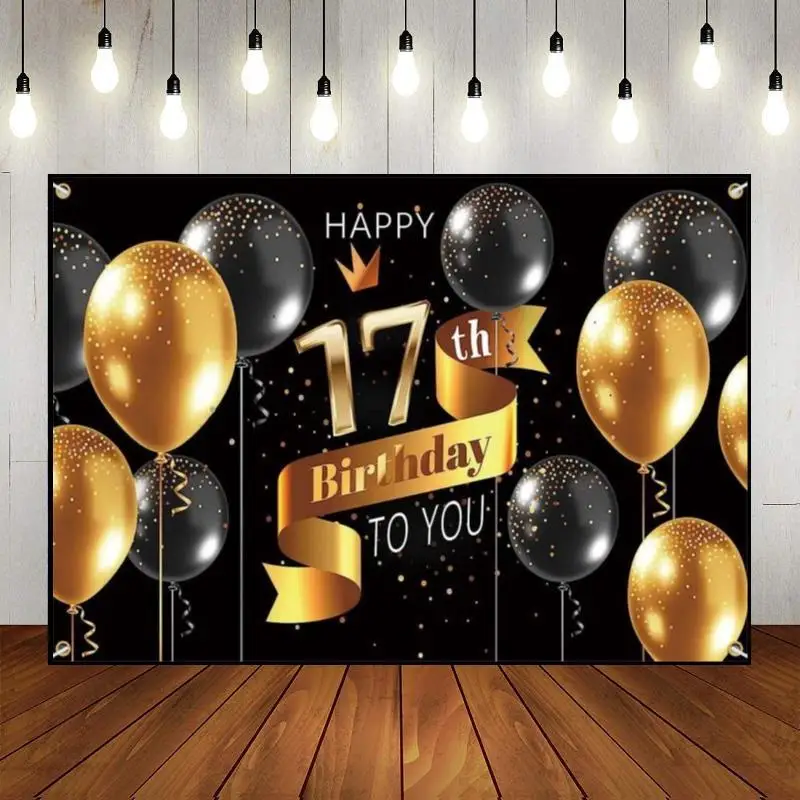 Happy 17th Birthday Photo Background Party Vintage Baby Room Decoration Game Baptism Backdrop Boy Smash Cake Banner Machine Red