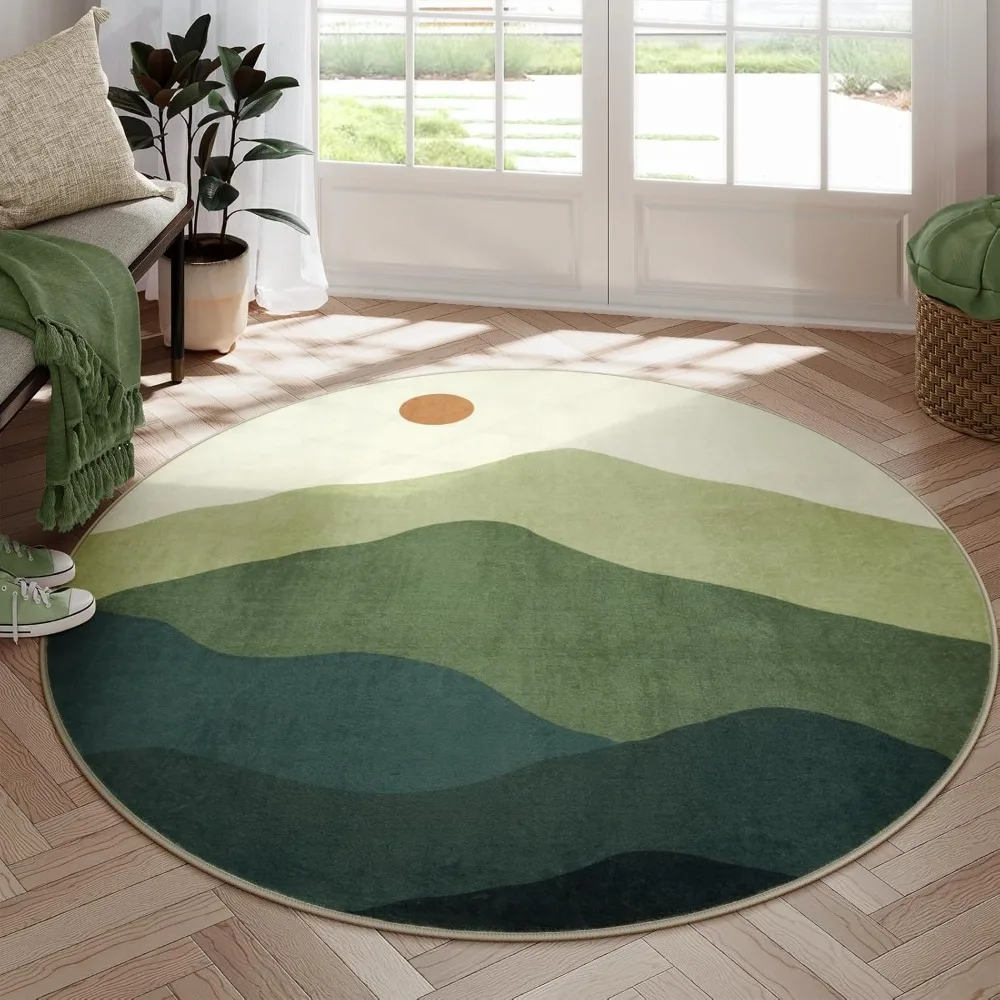 

6ft Round Rugs for Living Room,Soft Washable Non-Slip Large Circle Rug,Chic Mountain Low-Pile Circular Bedroom Rug Indoor Round