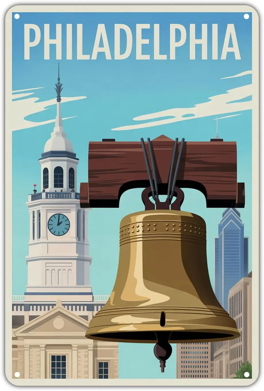 Philadelphia Landmark tin sign Vintage Philadelphia Bell Metal Sign Print Aesthetic for Garden Yard Bar Porch Home Bedroom Kitch