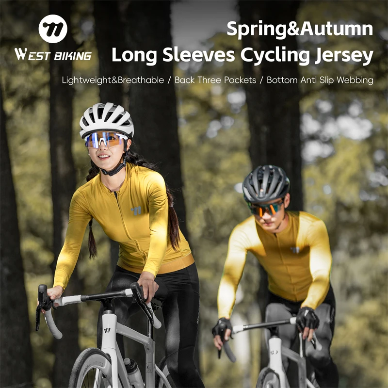 WEST BIKING Long Sleeve Cycling Jersey Men's Cycling Shirt Spring Autumn Road Women's Bicycle Tops UV Protection Sport Gear