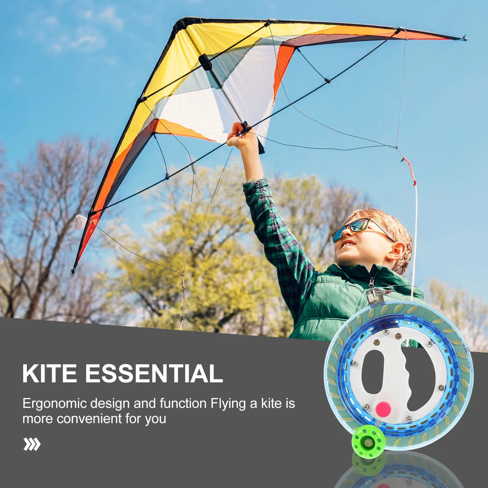 

1Set Kite Wheel with String Blue Compact Foldable Kite Line Winder Reel for Travel Storage Outdoor Recreation Must Have Flying