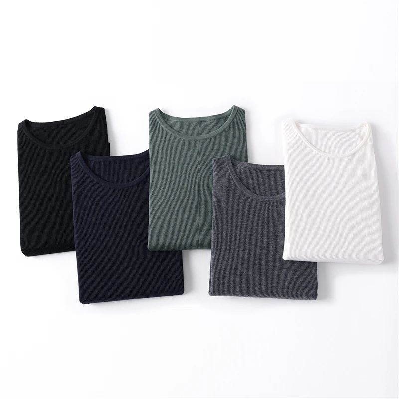 Women's Summer Lightweight Slim-Fit T-Shirt 100% Fine-Spun Wool Round-Neck Short-Sleeve Machine Washable Ribbed 18-Stitch