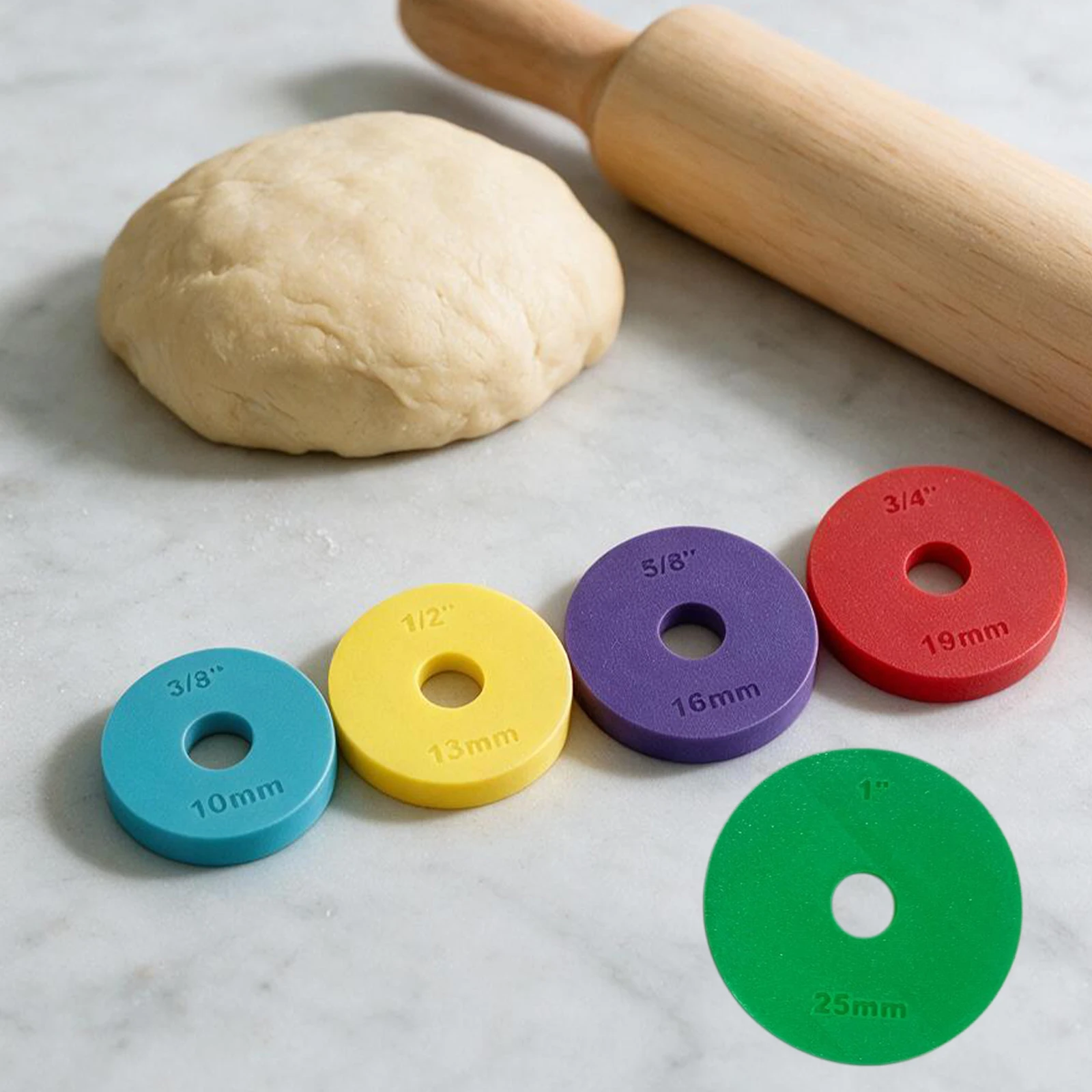 Adjustable Dough Rings 4PCS Rolling Pin Thickness Rings Spacer Bands Color Coded Baking Tool for Joseph Joseph Rolling Pin