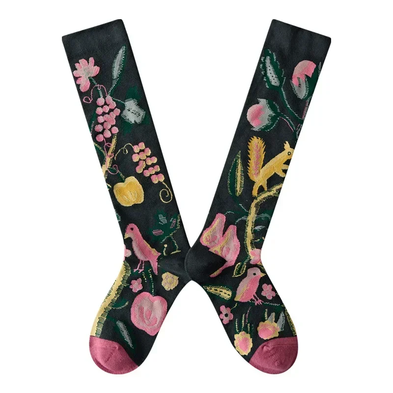 Socken Damen High Tube Waden Kniestrümpfe Retro Illustration Kunst Abstrakte Straße Herbst und Winter Baumwollsocken Hohe Socken