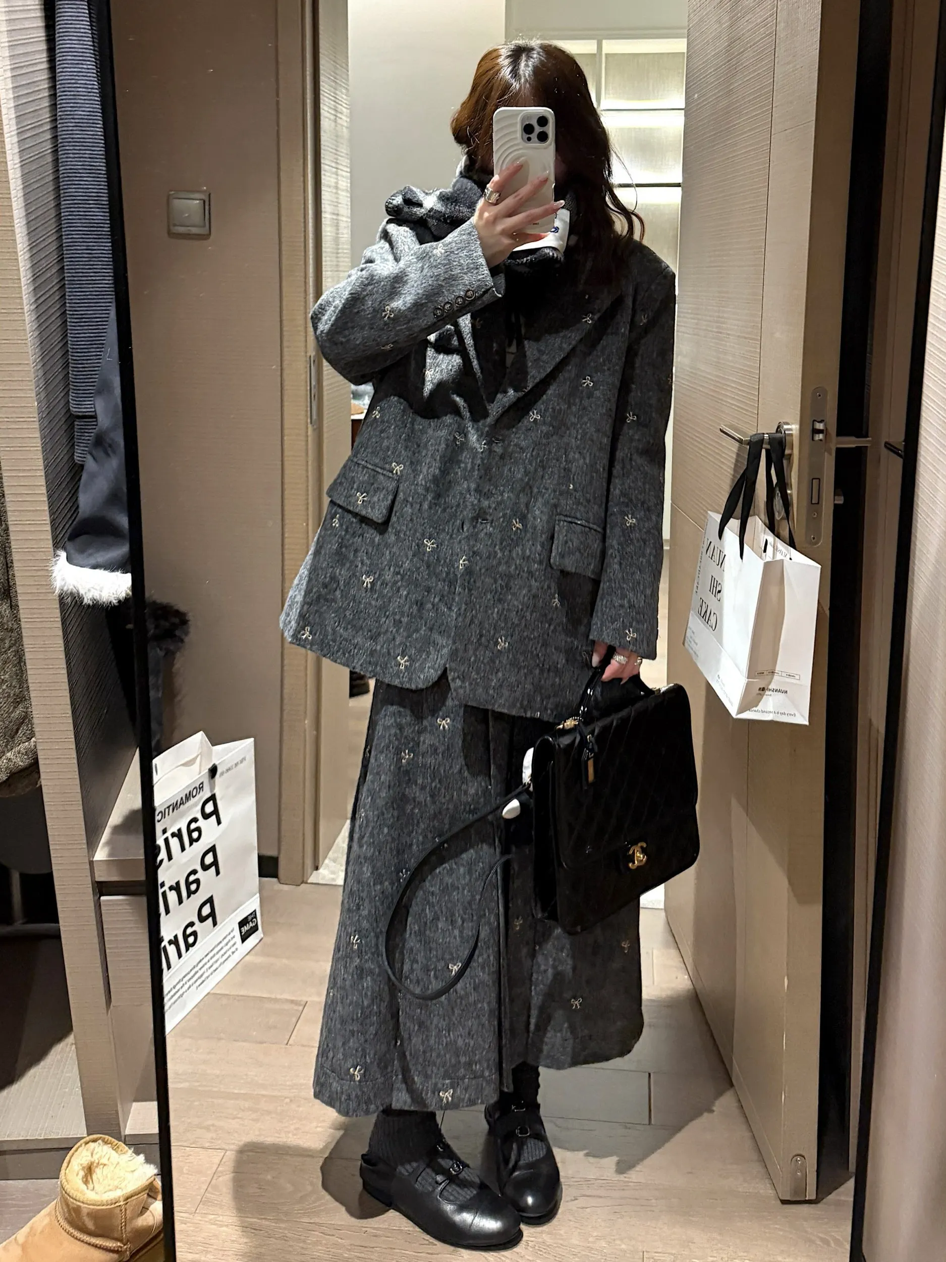 

Fille Knot Woolen Suit Cotton Interlining Structured Jacket High Design Sensation Small Fragrance Style College Wind