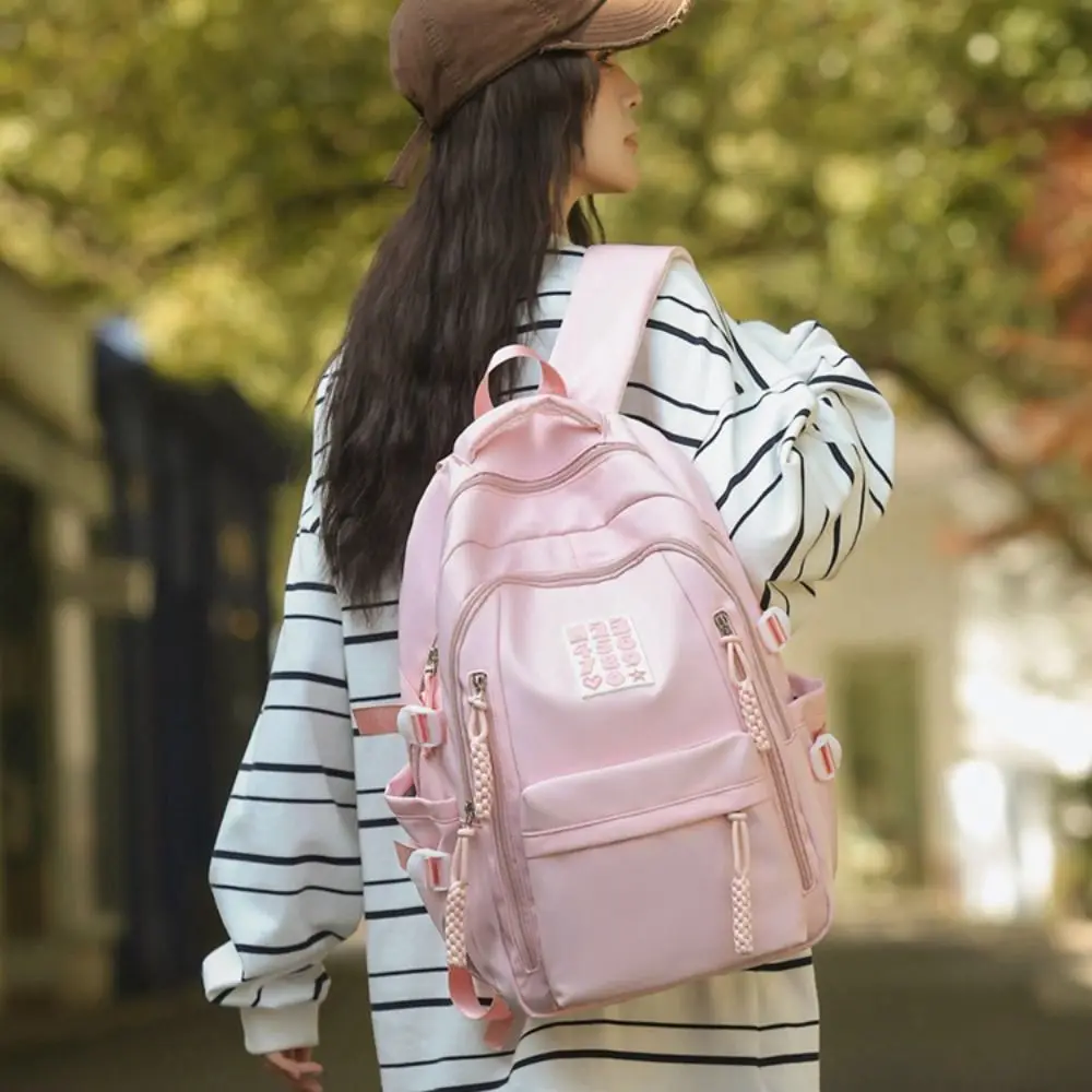 

Cute Students Backpack Number Large Capacity Schoolbag Solid Color Plain Daypack Unisex
