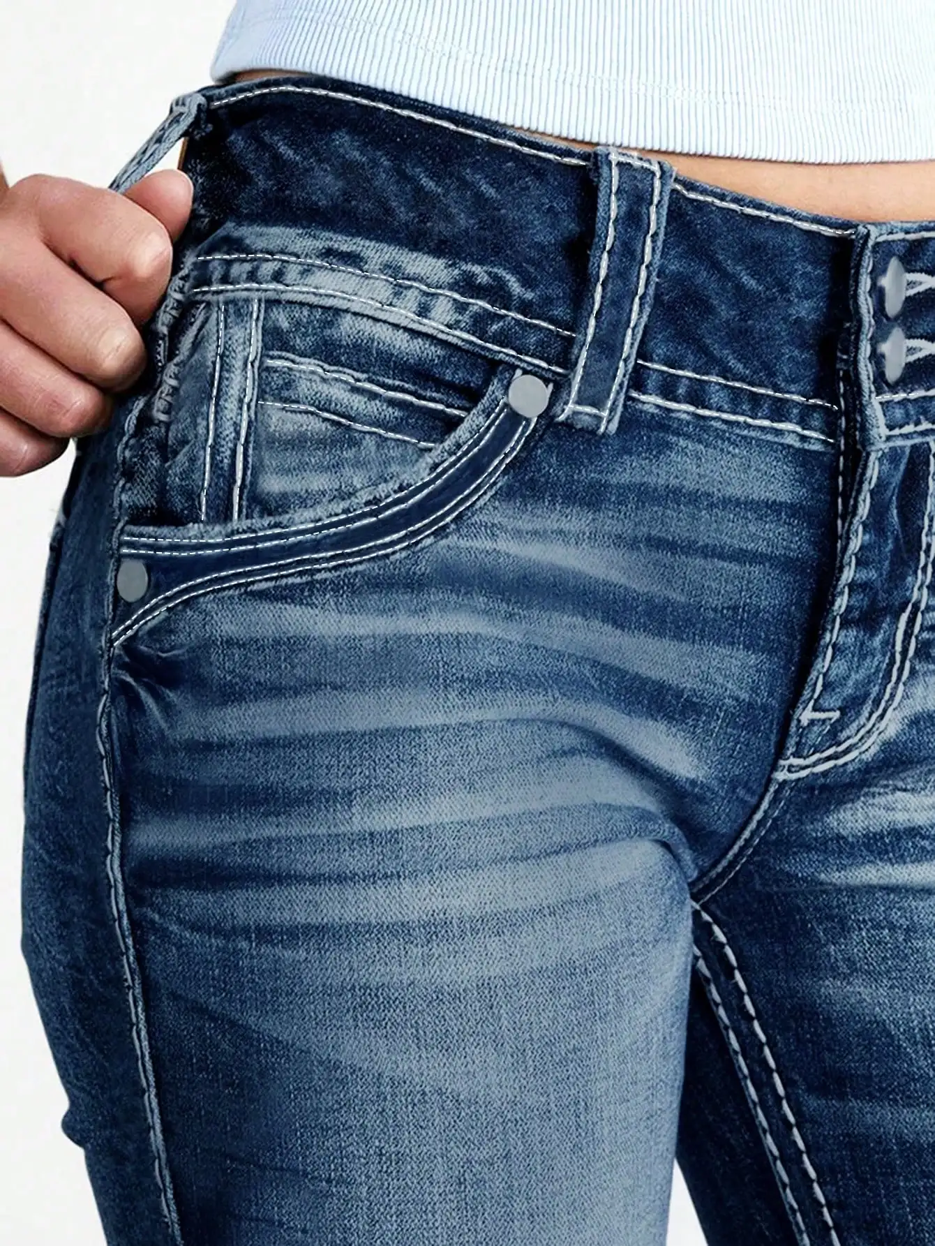 WGXWGX High-Waisted Women's Flare Denim Jeans Bootcut Vintage Washed Stitched Detail Trendy Casual Trousers for Fashion Lovers