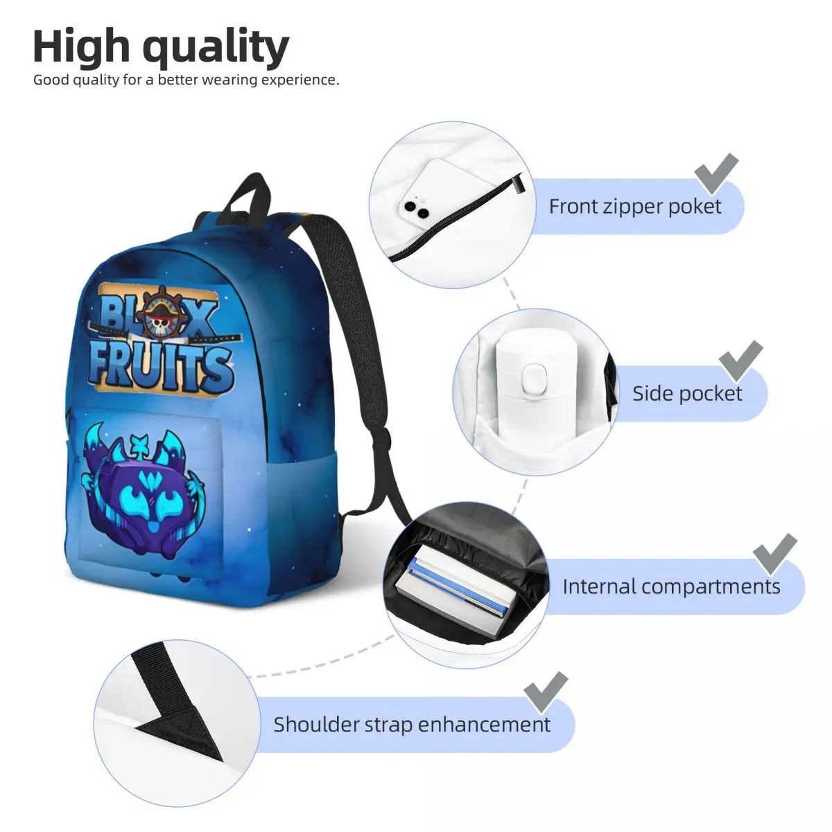 Blox Früchte Gaming-Spiel Rucksack Middle High College Schüler Robloxx Bookbag Teenager Leinwand Daypack im Freien