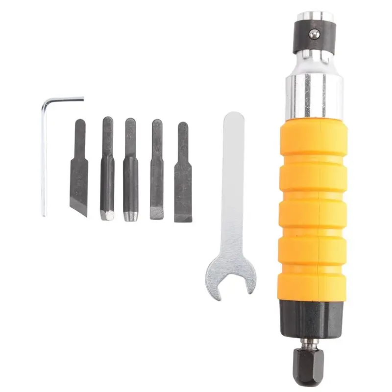 

Электрическое долото из высокоуглеродистой стали, электрическое долото + 5 ножей + открытый гаечный ключ, гравировальные инструменты, гравировальное долото, гравировальная ручка-[Qahk]