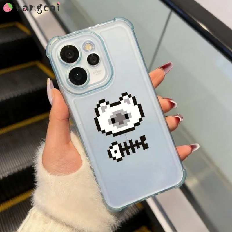 Coque de téléphone transparente motif chat pixelisé dessin animé pour Honor X9D X9C Smart X9A X9B X8 X8D X7C X7B X7D X6C X5C Plus 5G 4G