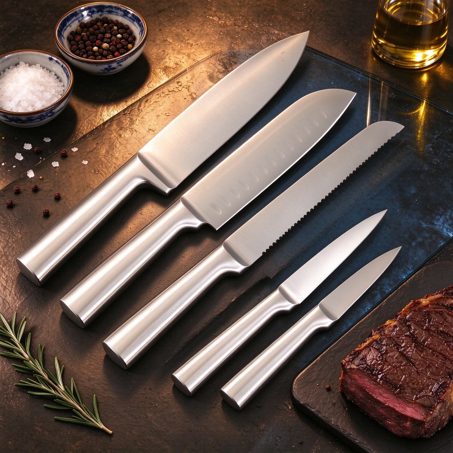 5 piece knife set, Seiko hollow handle stainless steel kitchen Chef's knife, home ladies' chopping/carving/slicing/paring knife