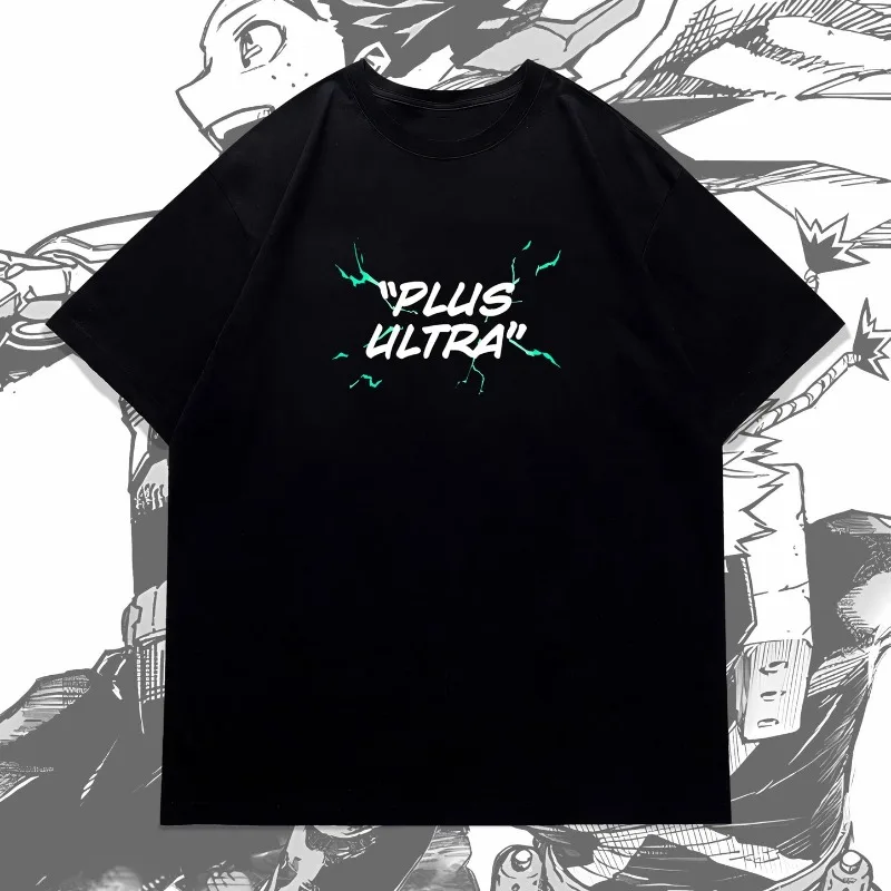 My Hero Academia Deku Anime Double Sided Print T-shirt, Oversized Black Tee, Manga Streetwear Casual Short Sleeve for Fans