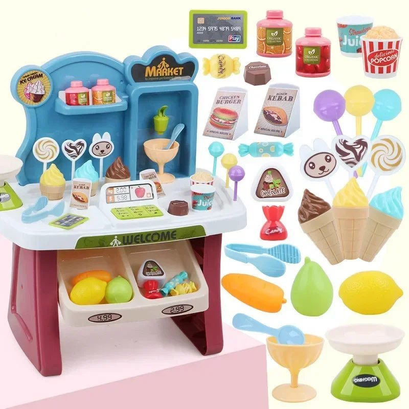 33 pz/set Casa di Alta Qualità supermercato camion dei gelati caramelle carta di credito Popcorn Play house Giocattolo Interattivo bambino miglior regalo